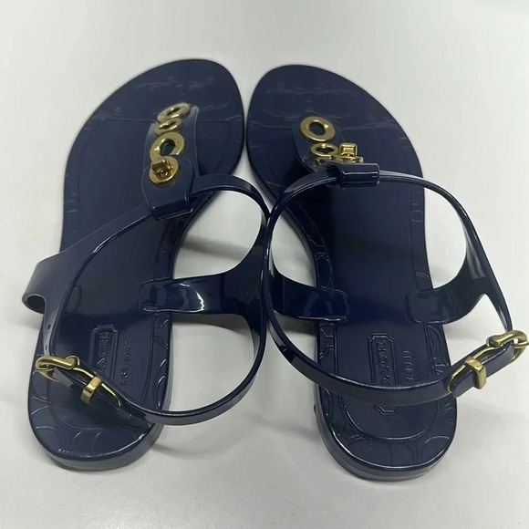 Coach Phila Jelly Flat Thong Sandal Shoes Flip Flops Turn Lock Navy Blue Size 6 - Picture 5 of 10